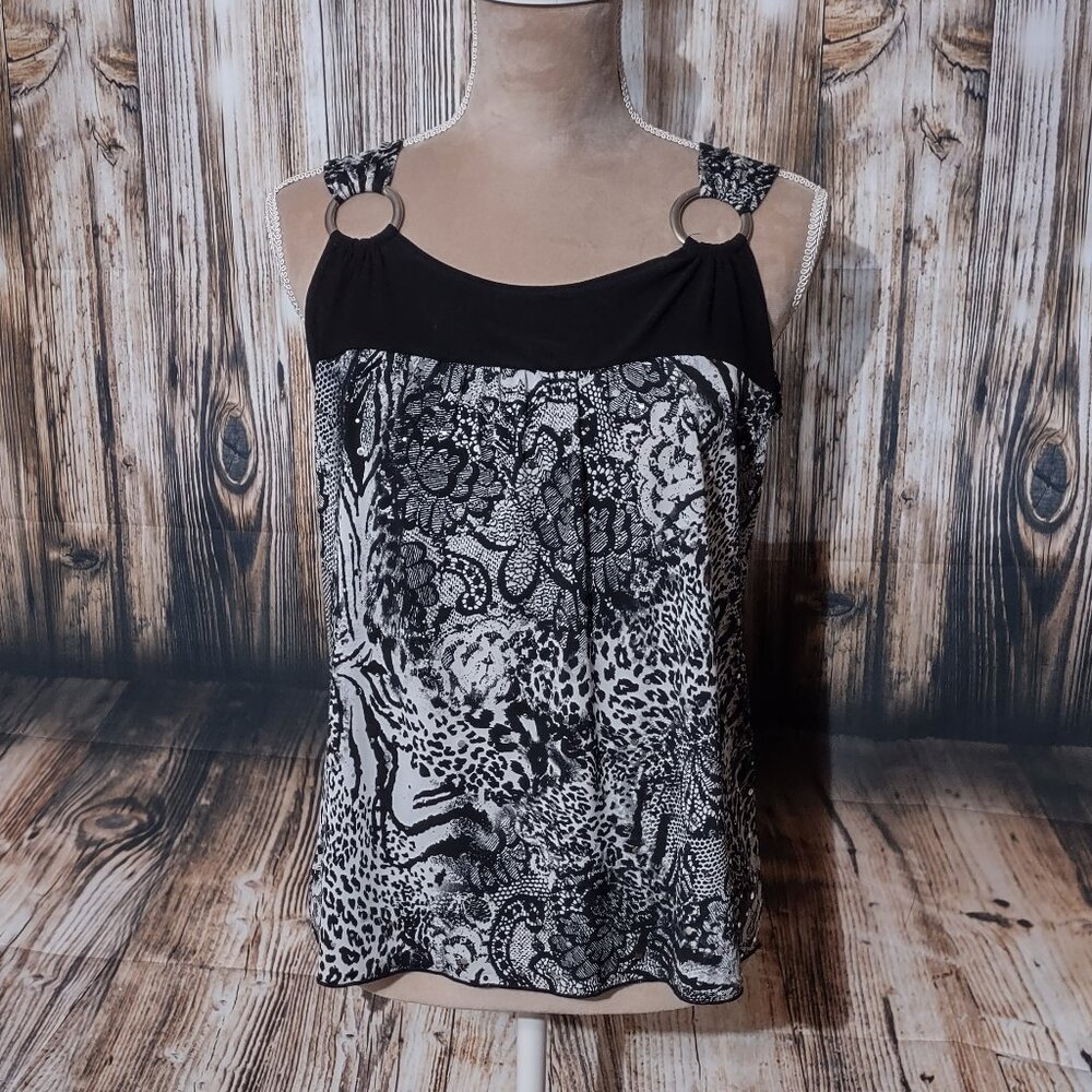 Brittany Black Animal Print Sequin Tank Top